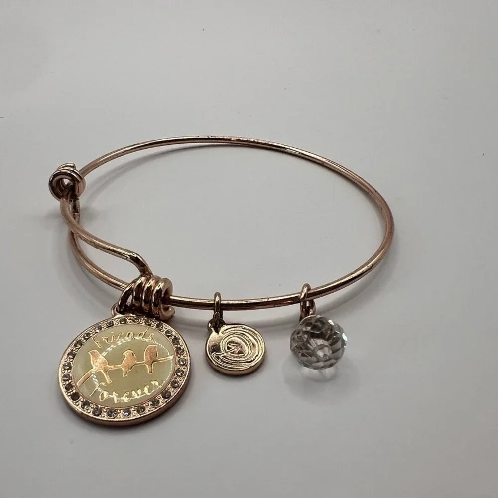 Love This Life Friends Forever Rose‎ Gold Charm Bangle Bracelet Inspirational VG